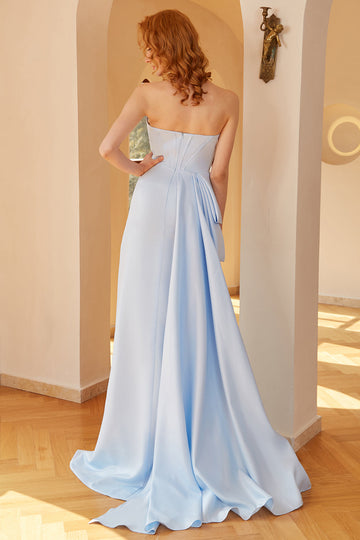 Mermaid Light Blue Vestido largo de fiesta con hendidura